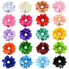 Nishine 1.6" 60pcs/lot 16 Petaled Rosette Satin Ribbon Flowers With Pearl Button Used for Diy Headband Clips Hair Accessories 2024 - buy cheap