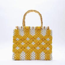 Bolsa retrô de algodão com alça, feita a mão, flor, amarelo, grande capacidade, sacola de viagens, palha 2024 - compre barato