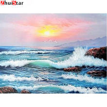 Pintura com diamantes paisagem 5d pintura diamante onda quadrada cheia diamante bordado ponto cruz strass imagem zwq 2024 - compre barato