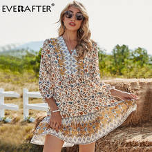EVERAFTER Ethnic Spring Summer Ruffled Butterfly Sleeve Dress Women V-neck Floral Print Midi Dress Loose Button holiday Dresses 2024 - buy cheap