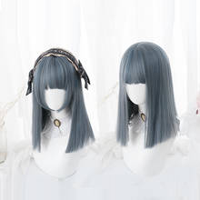 Blue Mixed Gray Lolita Wig Harajuku Cosplay Straight Long Sweet Synthetic Hair for Adult Girls 2024 - buy cheap