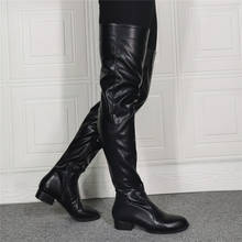 Women Thigh High Boots Black Leather Side Zip Low Block Heels Long Over Knee Shoes Botines Mujer Botas Big Size 13 14 15  F293 2024 - buy cheap