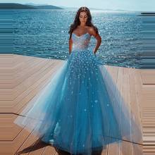 Elegante vestido De noche De cristal, azul cielo, para fiesta, sin mangas 2024 - compra barato