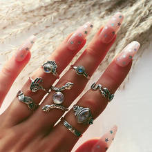 8 Pcs/Set Bohemian Retro Rings Set Ancient Silver Color Crystal Leaf Snake Hand Geometric Finger Ring Lady Beach Party Jewelry 2024 - buy cheap