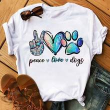 Женская модная футболка с принтом Peace Love Dogs, летняя женская одежда с графическим принтом и коротким рукавом, футболка для девушек в стиле 90-х 2024 - купить недорого