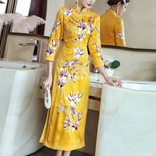 2021 chinês tradicional cheongsam qipao flor bordado vestido de cetim feminino festa elegante das senhoras do vintage casamento qipao 2024 - compre barato