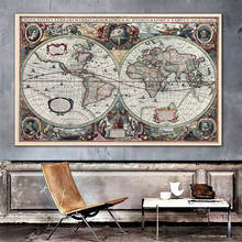 Карта мира в стиле ретро, морская карта океана, Картина на холсте, настенная диаграмма для нейл-арта, наклейка, Античный Декор для дома, Карта мира на стену 2024 - купить недорого