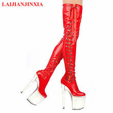 LAIJIANJINXIA/новая обувь на шнуровке сбоку женские сексуальные фетиш Сапоги выше колена больших размеров 46 женские сапоги на платформе 2024 - купить недорого