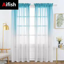 1 pçs haste bolso gradiente cor cortinas para sala de estar quarto moderno cinza azul pura tela voile decoração casamento 25 2024 - compre barato
