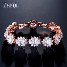Zakol pulseira de luxo com 3 cores em cristal de zircônia, bracelete com corrente oval, joia feminina da moda com flores para casamento fsbp1013 2024 - compre barato