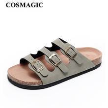 COSMAGIC 2021 Fashion Men Beach Buckel Cork Slippers Summer Solid Color Non-slip Outside PU Leather Slide Shoe High Quality 2024 - buy cheap