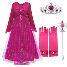 Vestido de princesa Elsa para niñas, disfraz de reina de la nieve, Anna, Elsa, rosa de Navidad, fiesta de cumpleaños 2024 - compra barato