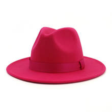 Chapéus femininos estilosos de lã rosada, chapéus de feltro jazz e fedora com aba larga de fita, chapéu formal estilo panamá, chapéus fascinator feminino, 2019 2024 - compre barato