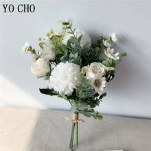 YO CHO-ramo de flores para novia, rosa de seda, flor Artificial de boda, pompón de Margarita falsa, ramo de boda, decoración de bosque de champán blanco 2024 - compra barato