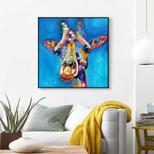 Граффити на стену, холст, животный рисунок, Постер и печать, настенное искусство, красочное изображение с головой жирафа для гостиной, домашнего декора 2024 - купить недорого