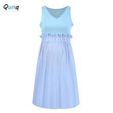 Летнее платье для беременных Qunq с V-образным вырезом без рукавов синие платья для беременных женщин 2021 Новая повседневная одежда для беременных 2024 - купить недорого