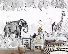 Papel de parede personalizado foto pintado à mão floresta tropical planta folhas animais preto e branco fundo mural decoração para casa 3d 2024 - compre barato