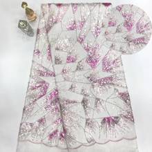 Gran oferta 2020 tela de encaje de red bordada con lentejuelas brillantes encaje africano nigeria tejido de red de tul para vestido de moda 2024 - compra barato
