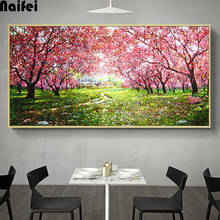 Aesthetic Cherry Blossoms Wall Art Landscape 5d diy diamond painting cross stitch full square/round mosaic diamond embroidery 2024 - buy cheap