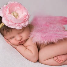 Adereços para fotografia de recém-nascidos, conjunto de roupas infantis com penas de asa de anjo, faixa de cabeça de flor grande, fantasia de bebê, acessório asa 2024 - compre barato