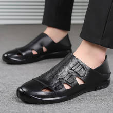 Sandalias romanas de cuero genuino para hombre, zapatos informales cómodos para la playa, exteriores, Verano 2024 - compra barato