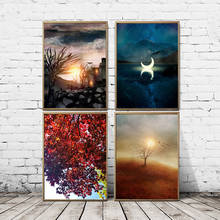 Home Decor Wall Art Canvas Sky Lake Painting Print Posters Moon Beautiful Tree Red Modular Picture Cuadros For Bedroom No Frame 2024 - buy cheap