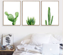 Decoração de plantas em aquarela, cactos nórdicos modernos para sala de estar, sem moldura, de alta definição, para pendurar 2024 - compre barato