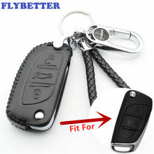 FLYBETTER Genuine Leather 3Button Flip Remote Key Case Cover For Citroen DS3/DS4/DS5/DS6/C4/C5 For Peugeot 408/3008/607 L32 2024 - buy cheap