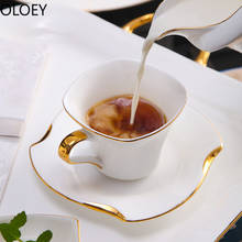 Taza de café blanca de lujo, tazas de café de porcelana de hueso con mango de oro, taza de té de la tarde británica creativa, tazas de té de flores de cerámica 2024 - compra barato