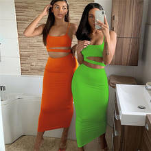 ANJAMANOR  Sexy Two Piece Skirt Set Neon Orange Green Bodycon Bandage 2 Piece Club Outfits for Women Matching Sets D83-AA21 2024 - buy cheap