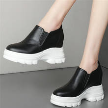 Botines de plataforma de piel auténtica para mujer, cuñas de tacón alto, zapatos de punta redonda, zapatillas informales a la moda 2024 - compra barato