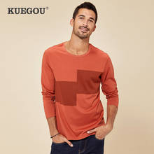 Kuegou 2021 algodão bordado vermelho camiseta masculina, camiseta de marca manga comprida masculina plus size tops 26083 2024 - compre barato