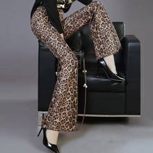 JuneLove mujeres Otoño de talla grande pantalón vintage femenino Casual leopardo estiramiento de cintura alta pantalones de llamarada larga Animal Print Bottoms 2024 - compra barato