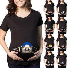Летняя одежда для беременных с забавным мультяшным принтом Футболка большого размера с коротким рукавом для беременных Топы женские футболки Лидер продаж 2024 - купить недорого