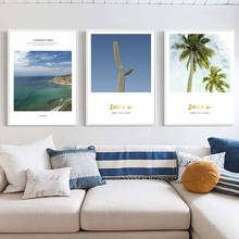 Cuadro de paisaje de mar azul y cielo, Cactus, Coco, tuerca de árbol, paisaje marítimo puente al atardecer, pintura de paisaje, arte de playa, póster, decoración para sala de estar 2024 - compra barato