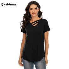 Cashiona 2021 Summer Latest Tees Shirt Women Leisure Tshirt Black Burgundy Tassel Collar Female Top Streetwear Casual Pullovers 2024 - buy cheap