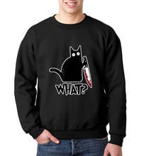 Gato que impressão assassino gato com faca engraçado presente do dia das bruxas velo casaco com capuz algodão tripulação-pescoço hoodies para homem e mulher 2024 - compre barato