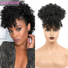 Short Afro Kinky Curly Drawstring Ponytail with Bangs Puff Hair Bun Ombre Synthetic Hair Extension Clip In Ponytail Blonde Brown 2024 - buy cheap