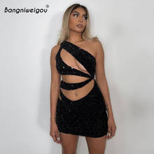 Bangniweigou hollow out inclined neck shinning mini dress women 2021 one shoulder black club y2k dress vestido de mujer 2024 - buy cheap