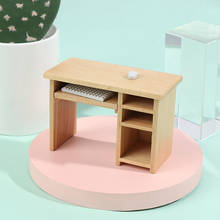 1 conjunto 1/12 casa de bonecas mesa em miniatura com teclado e mouse brinquedos de madeira móveis para casa de bonecas decalques 2024 - compre barato