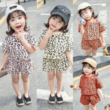 2PCS Children Toddler Kids Clothes Set Little Baby Girls Short Sleeve Leopard Printed T-shirt Tops+Shorts Pants Outfits 1-5T 2024 - buy cheap