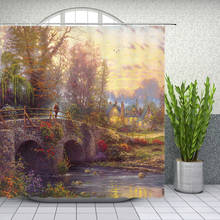Oil Painting Village Landscape Shower Curtains Retro Style Natural Scenery Theme Bathroom Decor Waterproof Polyester Curtain Set 2024 - buy cheap