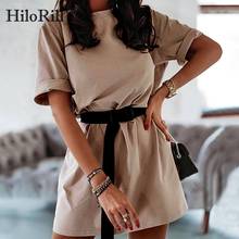 HiloRill Summer Casual Sport Dress With Belt Women Solid Home Wear Loose Mini Dress O Neck Short Sleeve Leisure Dresses 2021 2024 - buy cheap