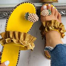 Sandalias de punta plana con piña y perlas para mujer, zapatos informales para la playa, con plataforma, novedad 2024 - compra barato
