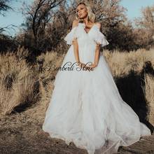 Elegante vestido de novia largo de tul blanco para mujer, vestido de novia con cuello con volantes y hombros descubiertos, bonito vestido de fiesta 2024 - compra barato