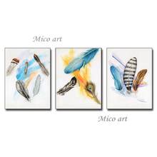 3 Panel Abstract Colorful Feather Canvas Oil Painting Pure Hand Drawn Modern Home Wall Decoration Paintings Artwork Unframed Art 2024 - buy cheap