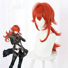 Anime Game Genshin Impact Cosplay Wig Diluc Cosplay Wig Men Red Headwear 70CM Long Ponytail Wig Synthetic Hair Heat Resistant 2024 - buy cheap