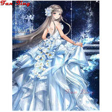 5D DIY Алмазная картина полностью квадратная/круглая дрель девушка в синем свадебном платье 3D вышивка крестиком подарок домашний Декор подарок 2024 - купить недорого