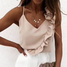Camisa feminina elegante de verão, decote em v, blusa plissada, sem mangas, casual, para escritório 2024 - compre barato