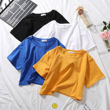 Summer Short Sleeve T Shirts Women Cotton Solid T-shirt O Neck High Waist Crop Top Tee Female Casual Loose T Shirt 2024 - buy cheap